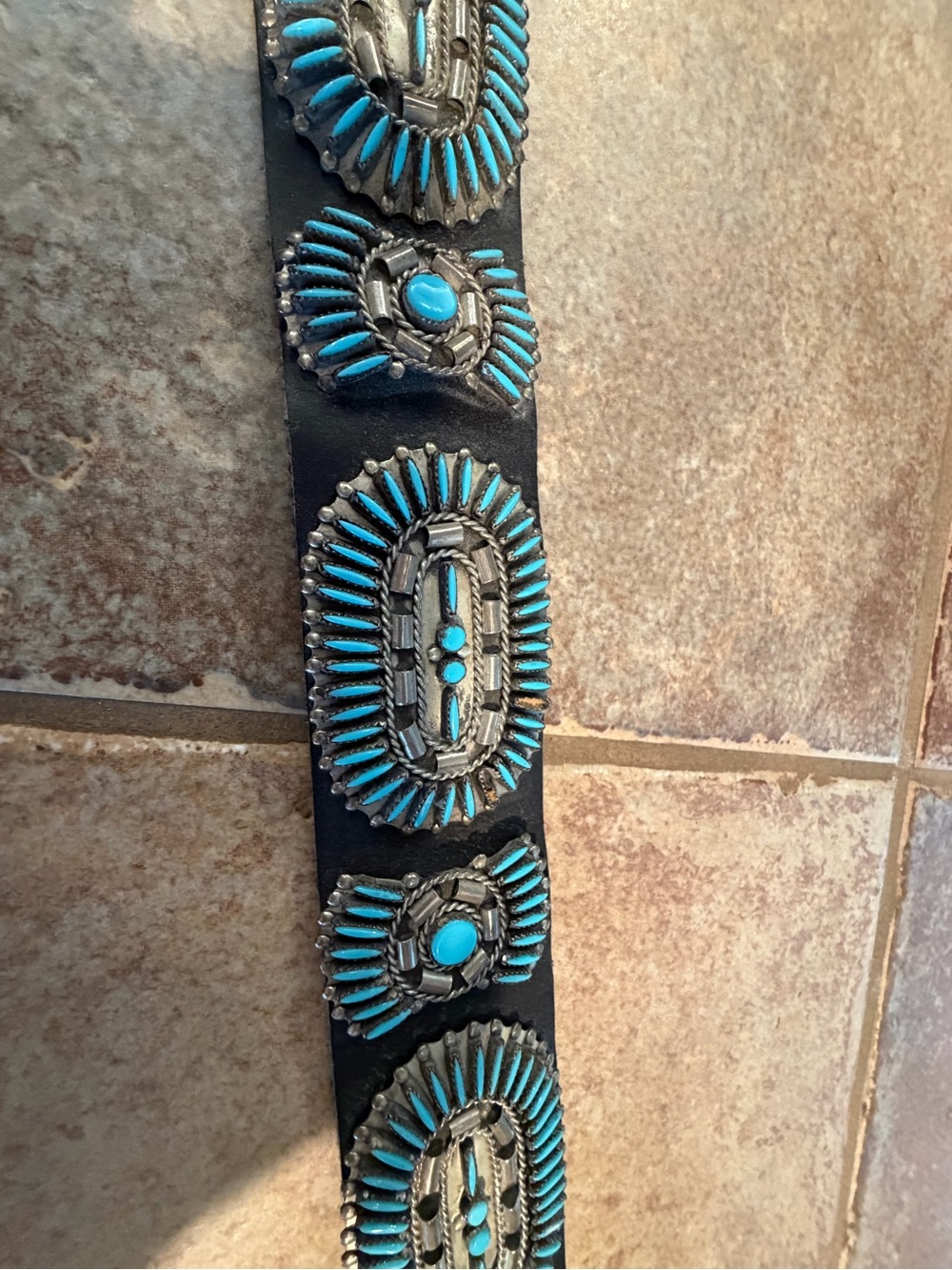 Women’s dark Brown Leather Belt with silver/Turquoise Concho Accents - Picture 7 of 11